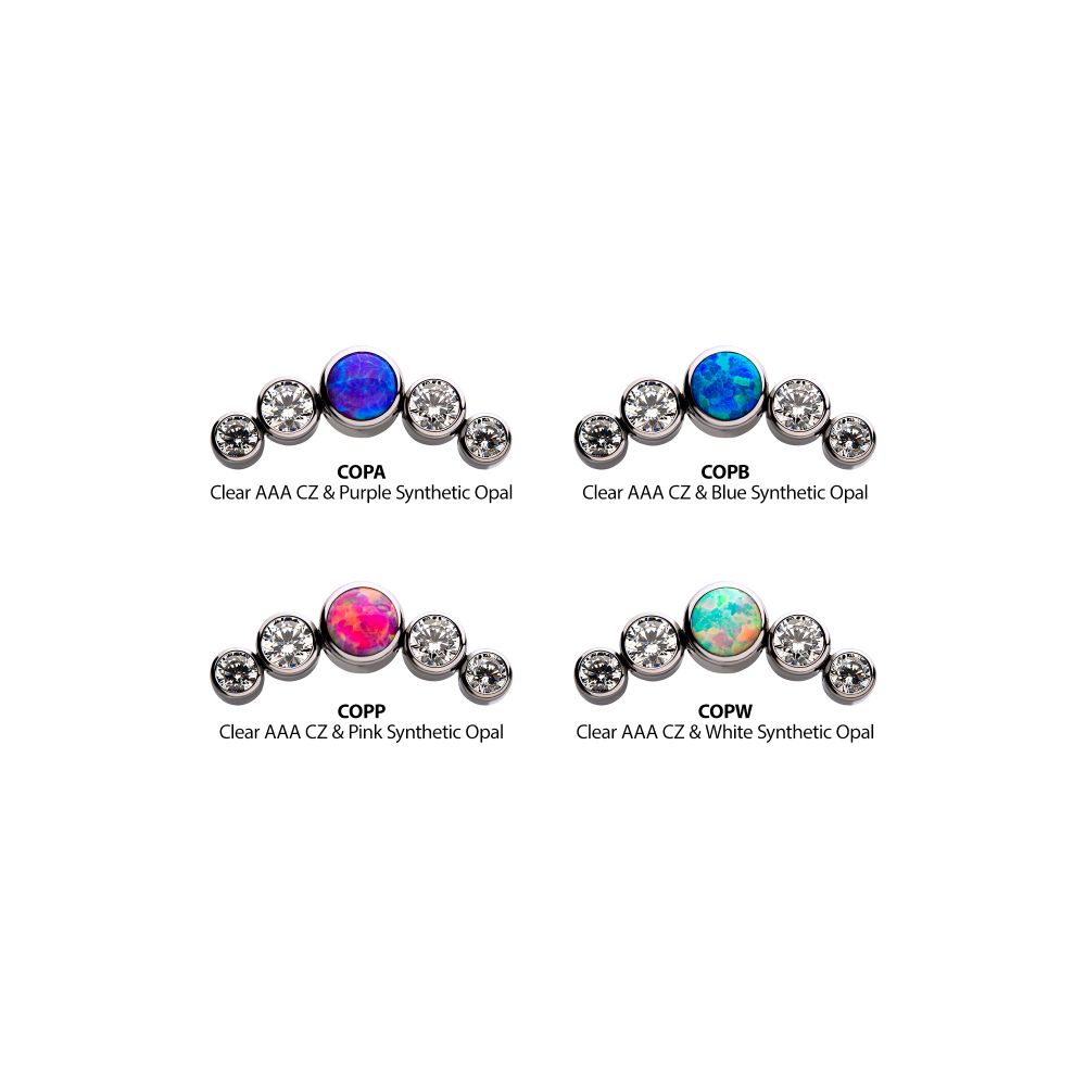 Titanium Threadless with Bezel Set Multi-Color CZ/Opal 5-Cluster Side Facing Top