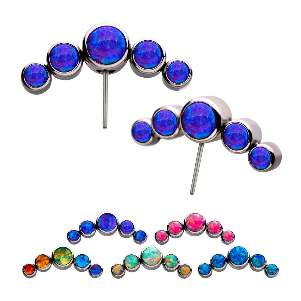 Titanium Threadless with Bezel Set Multi-Color Opal 5-Cluster Side Facing Top