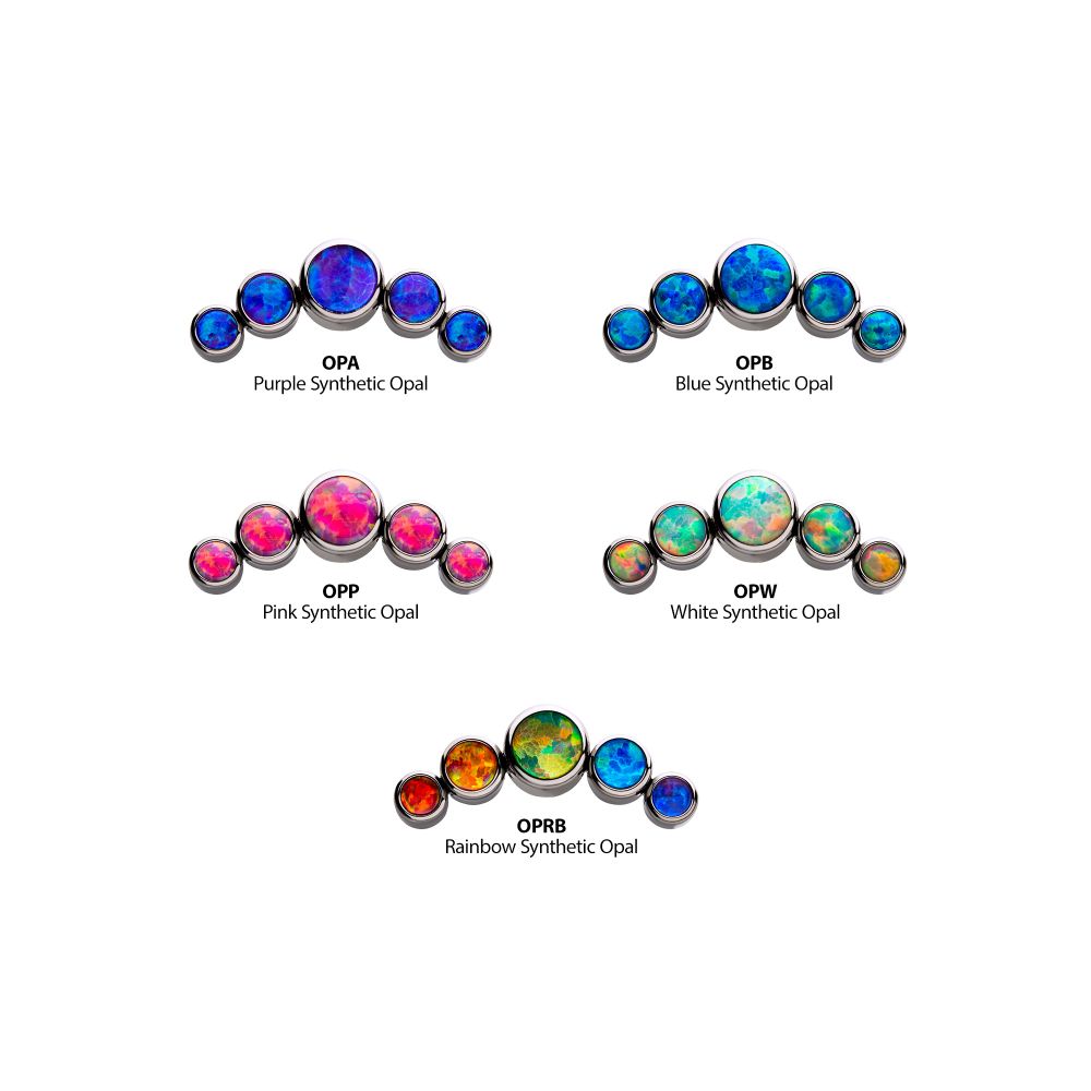 Titanium Threadless with Bezel Set Multi-Color Opal 5-Cluster Side Facing Top