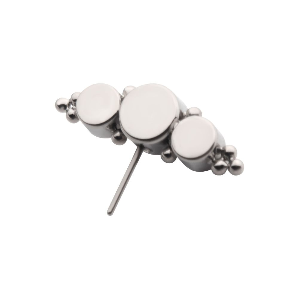 Titanium Threadless with 3-Cluster Bezel Set CZ/Opal & Trio Beads Side Facing Top