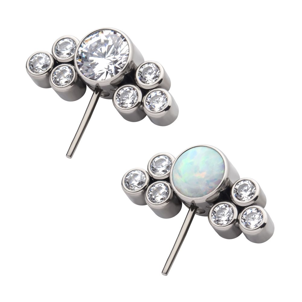 Titanium Threadless 3.5mm Bezel Round CZ/Opal with 3-Gem Cluster Side Facing Top