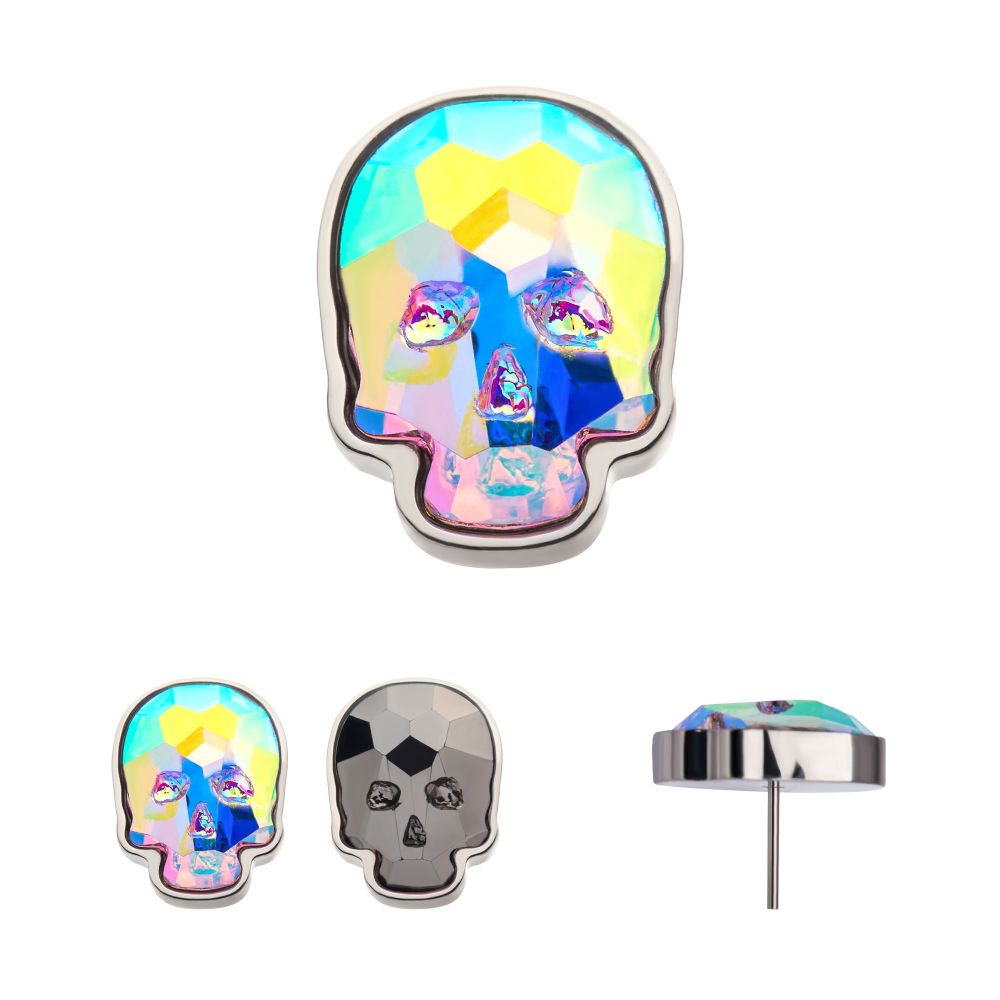 Titanium Threadless with Skull Glass Top