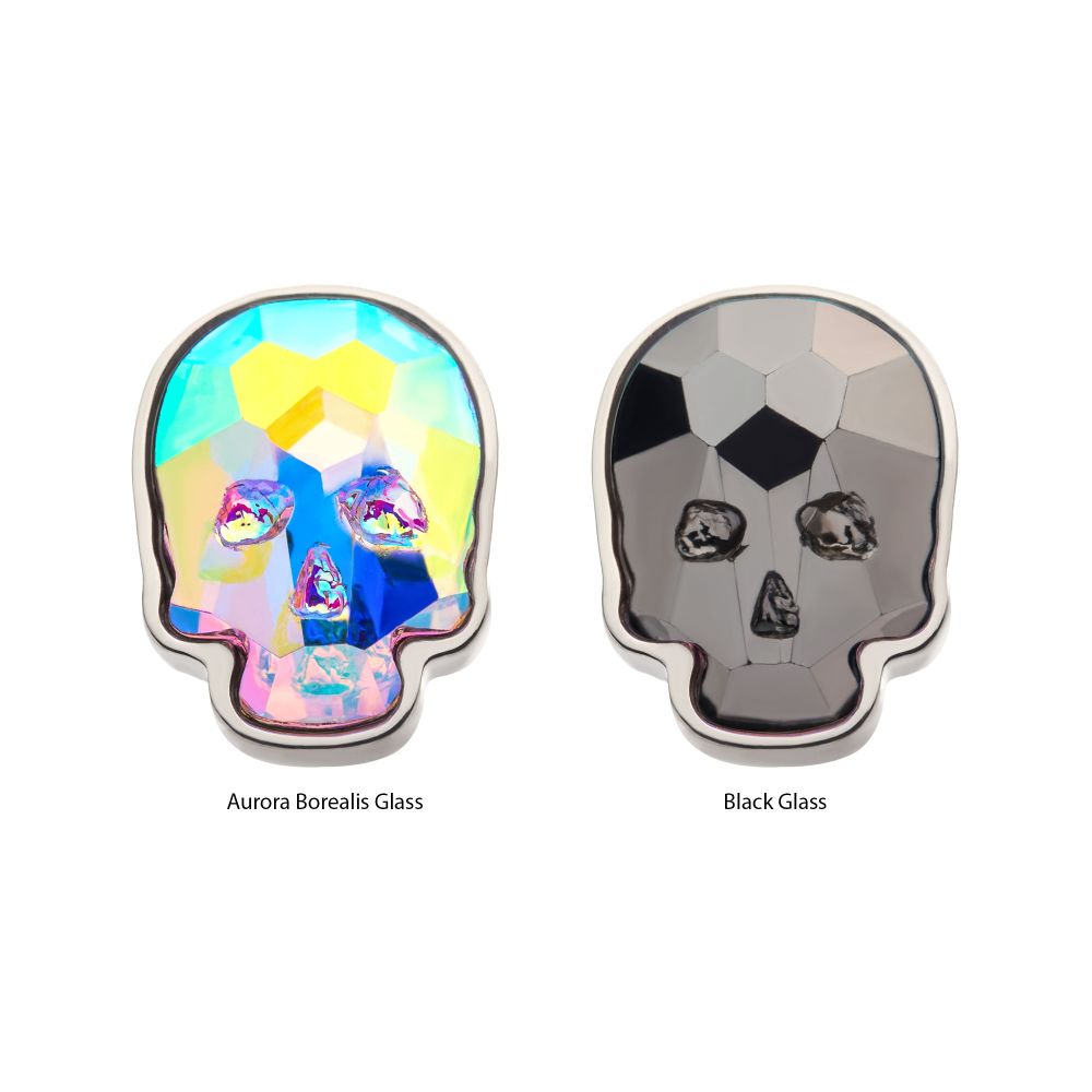 Titanium Threadless with Skull Glass Top