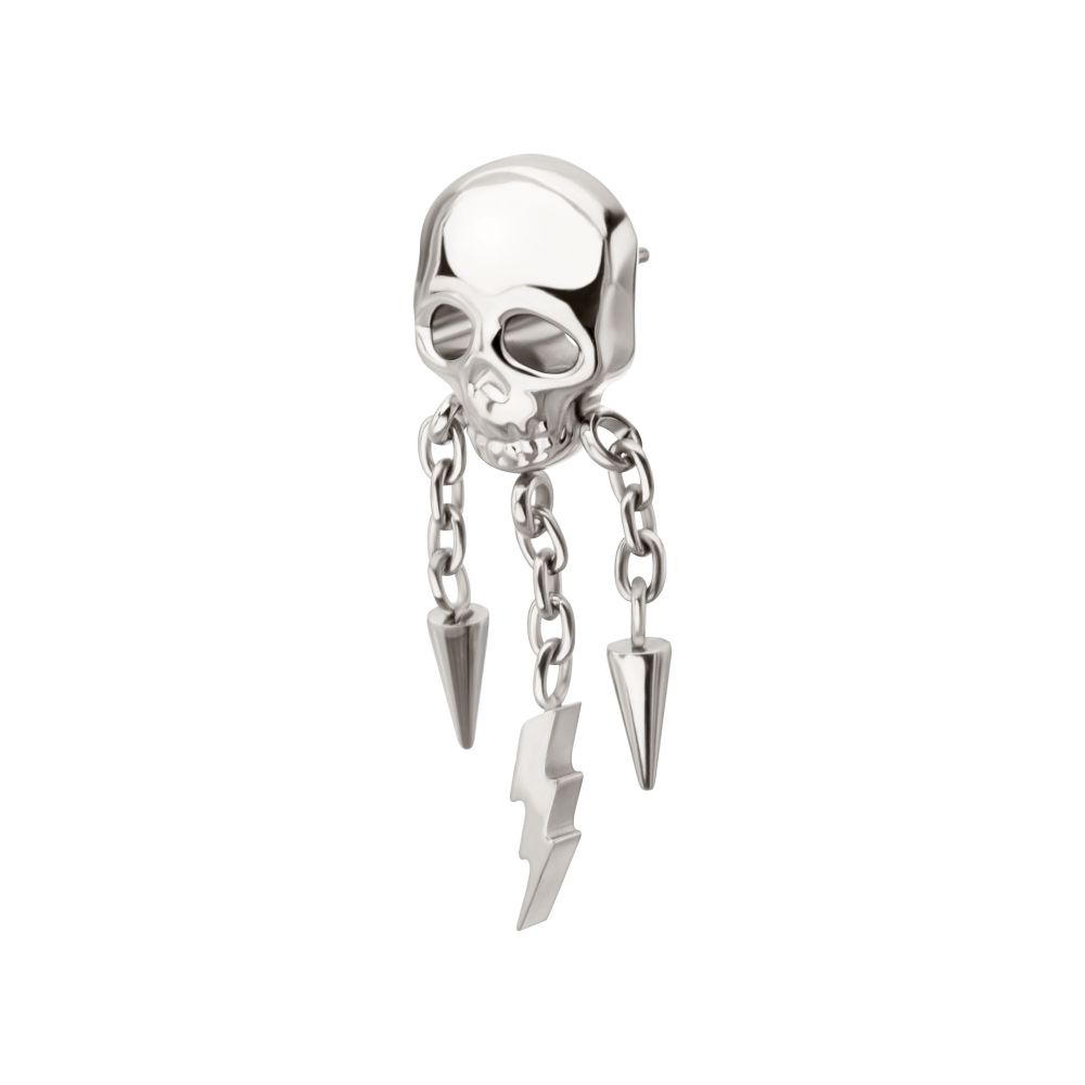 Titanium Threadless Skull Top with Spike & Lightning Bolt Dangle Chain