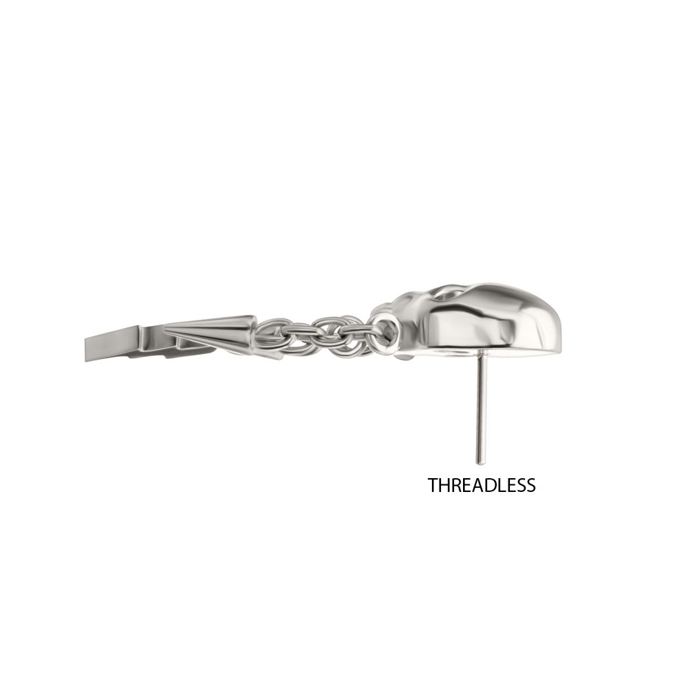 Titanium Threadless Skull Top with Spike & Lightning Bolt Dangle Chain