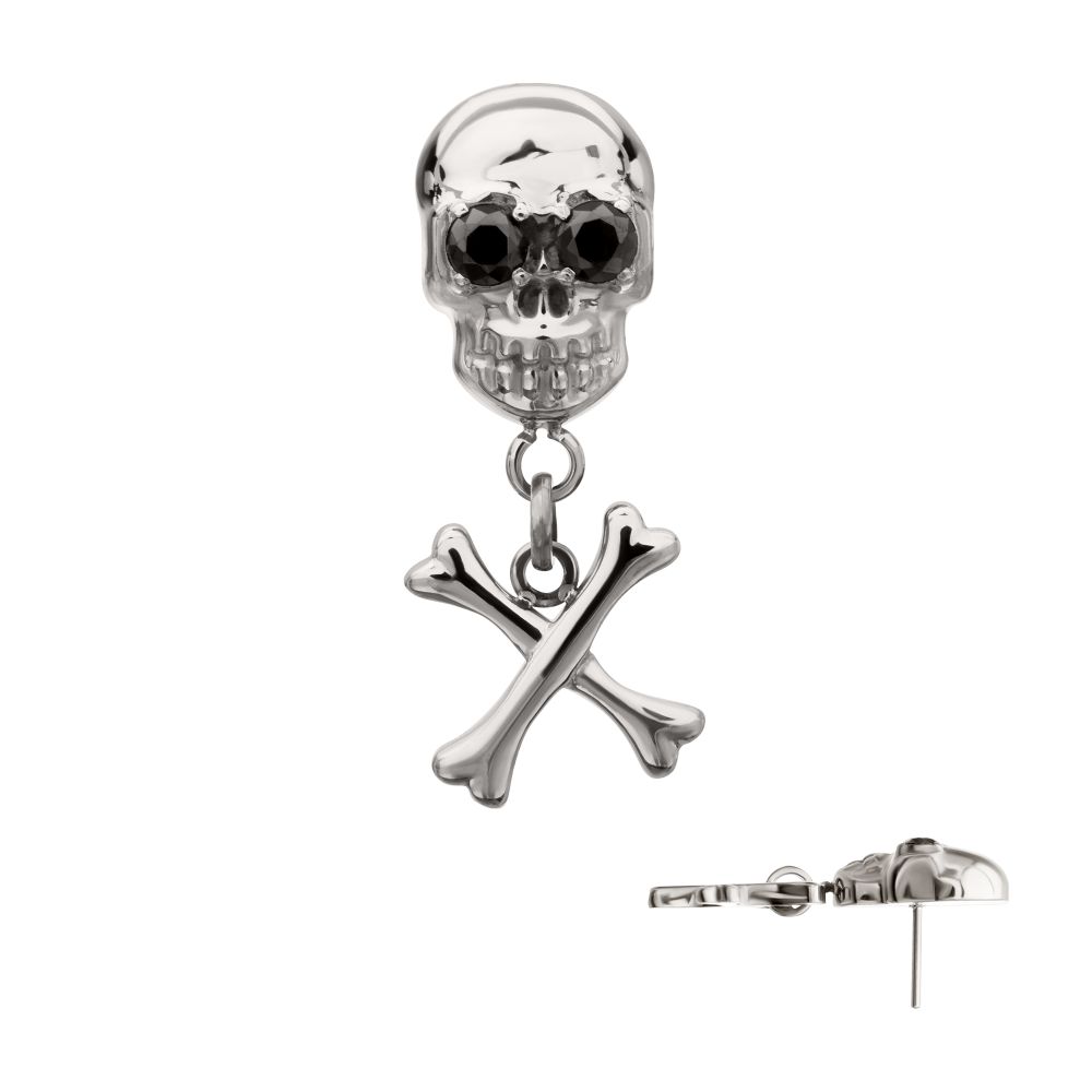 Titanium Threadless Skull Top with Crossbone Dangle