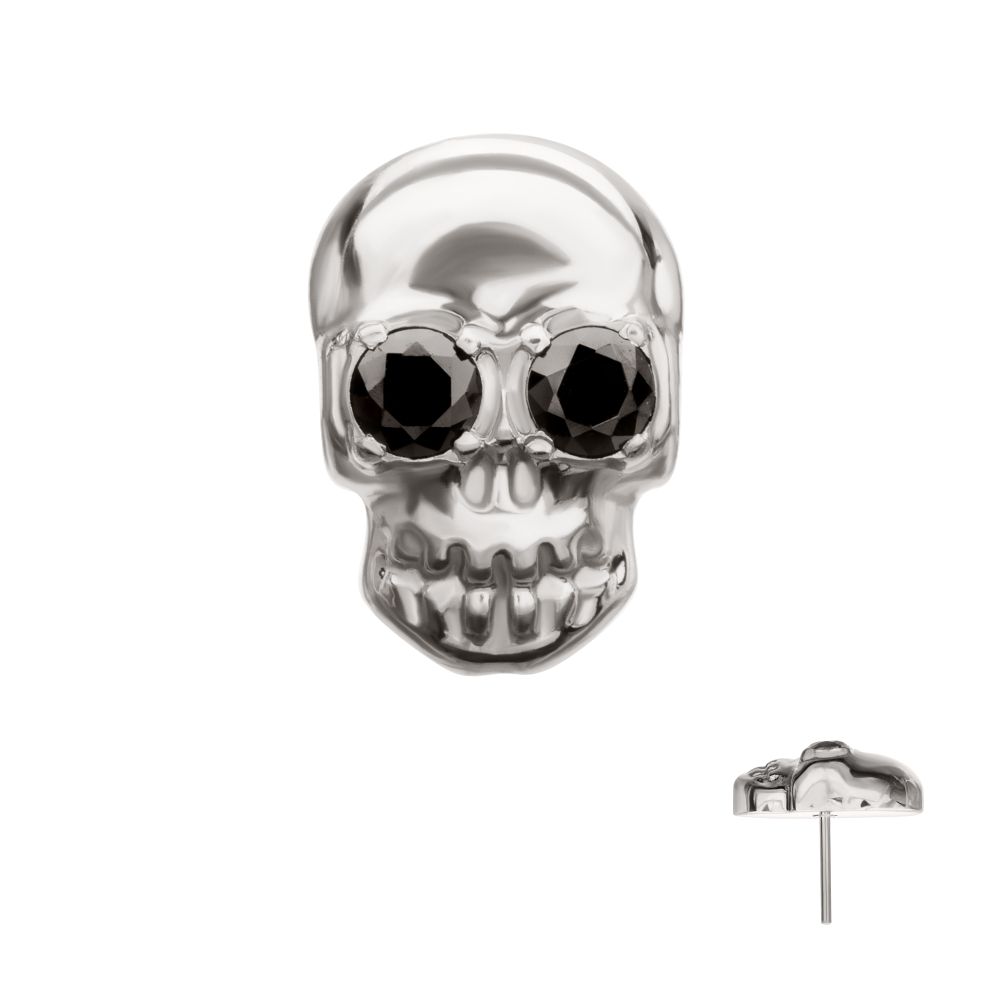 Titanium Threadless Skull Top with Black CZ Gem Eye