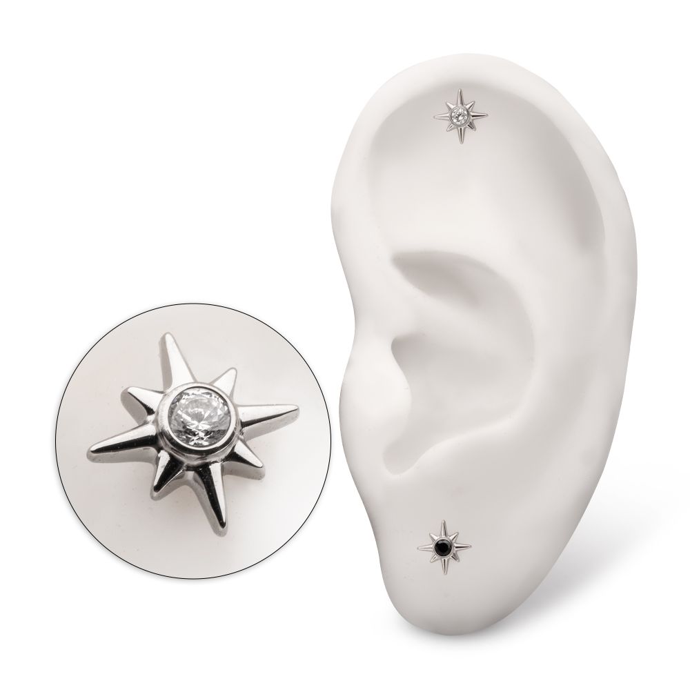 Titanium Threadless North Star Top with Bezel CZ Gem