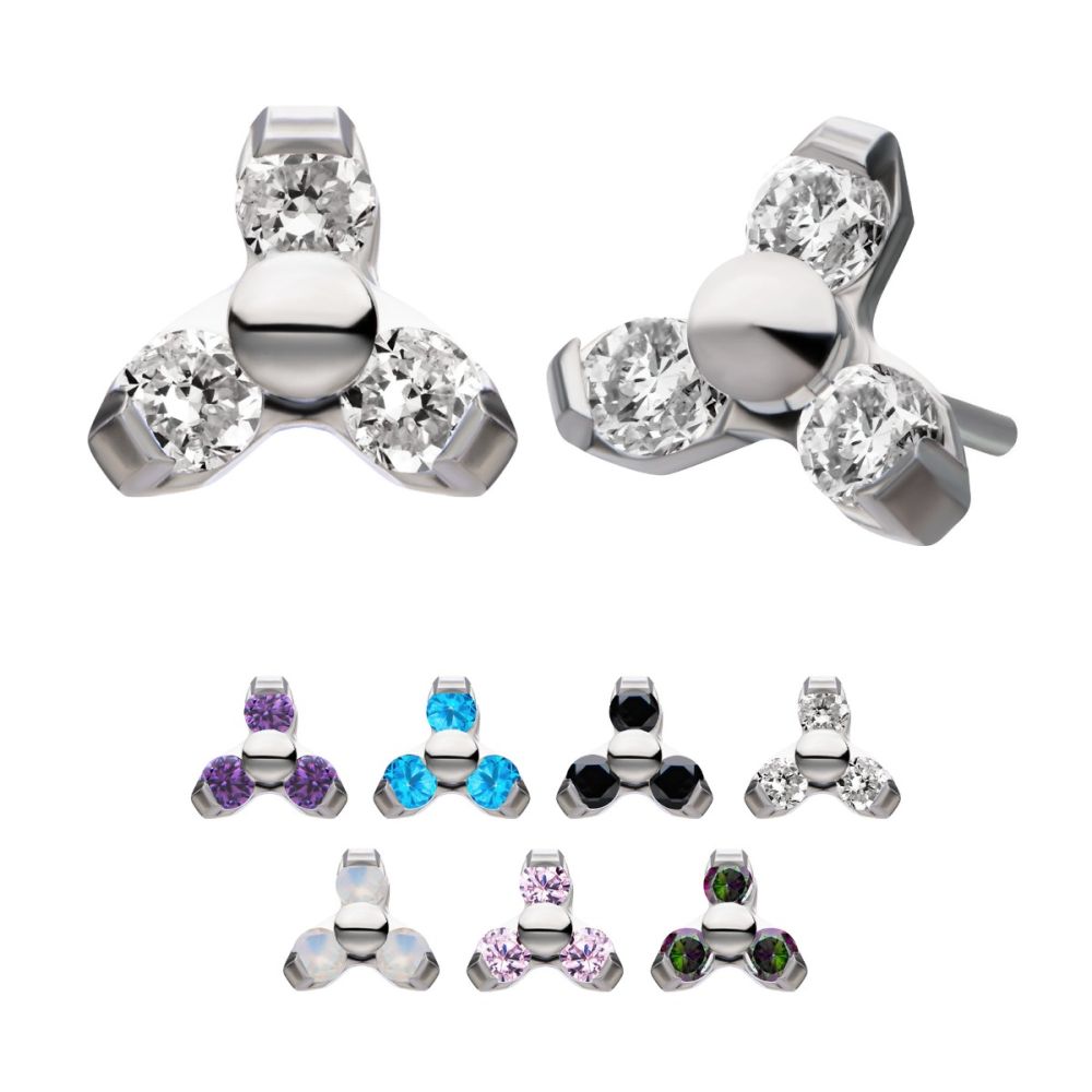 Titanium Threadless Pronged Round CZ Trinity Top