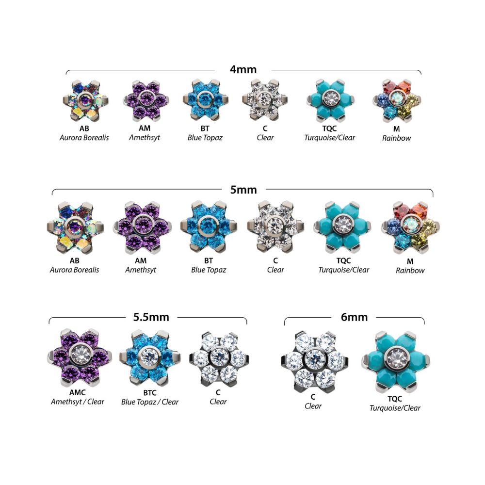 Titanium Threadless with Prong Set 7 CZ Flower Top