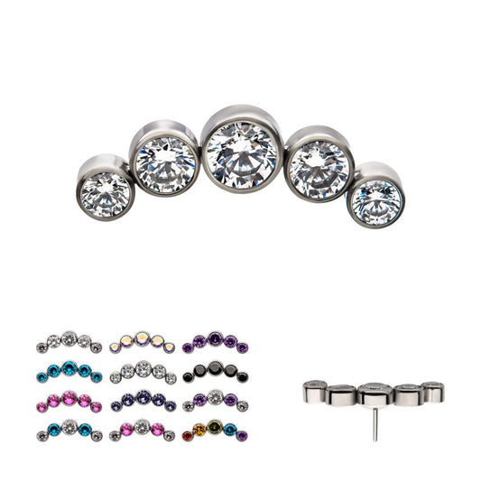 Titanium Threadless 5-Bezel Set CZ/Swarovski Crystal Cluster Top