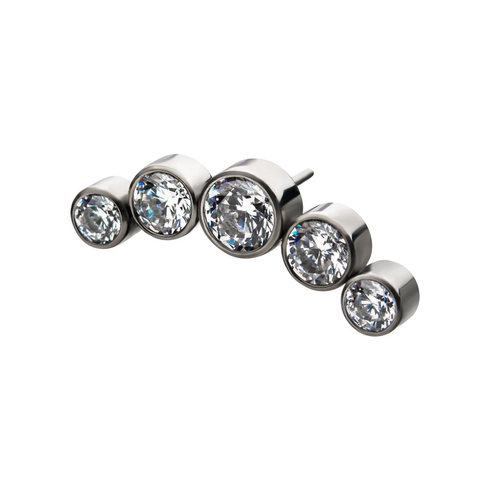 Titanium Threadless 5-Bezel Set CZ/Swarovski Crystal Cluster Top