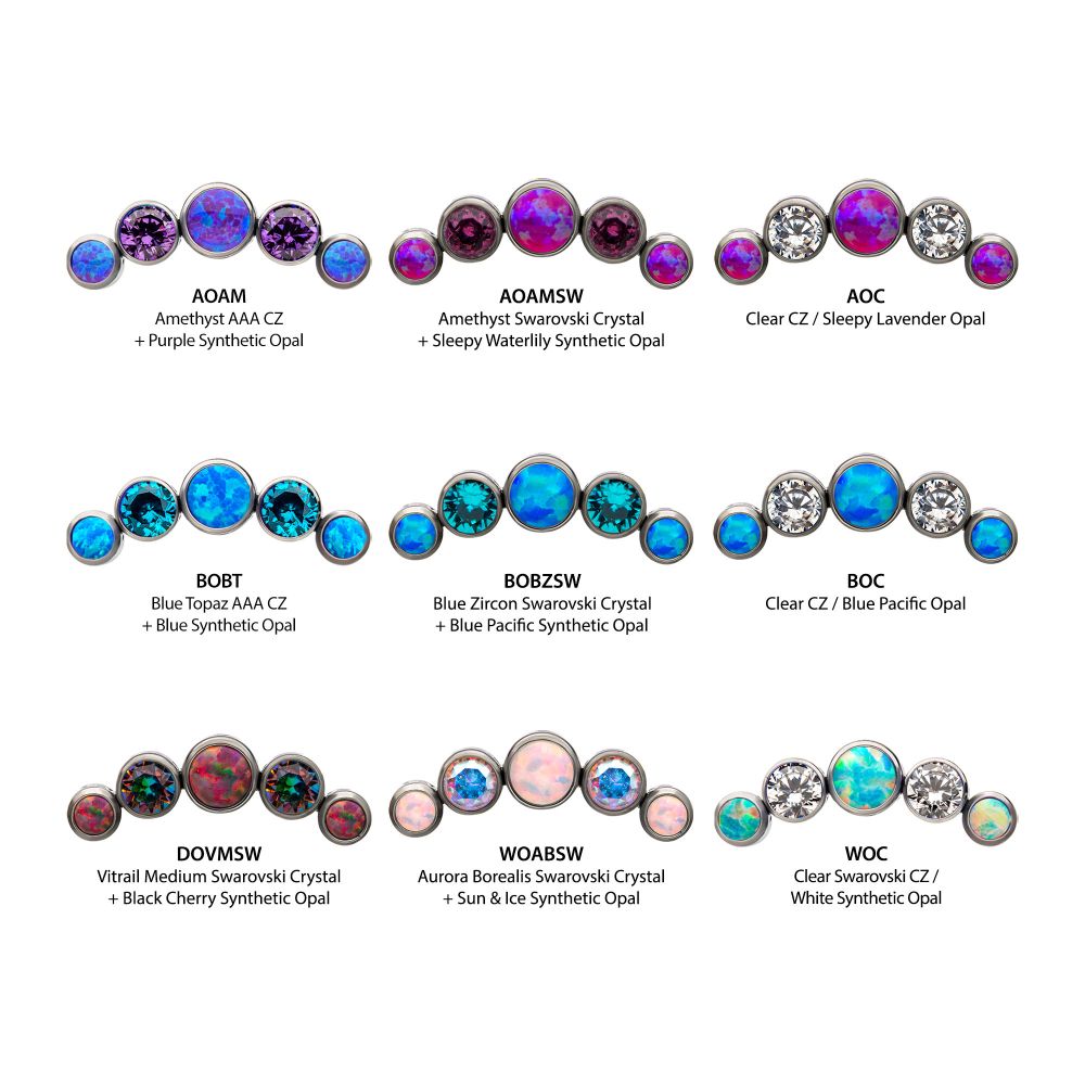 Titanium Threadless 5-Bezel Set CZ/Swarovski Crystal/Synthetic Opal Cluster Top
