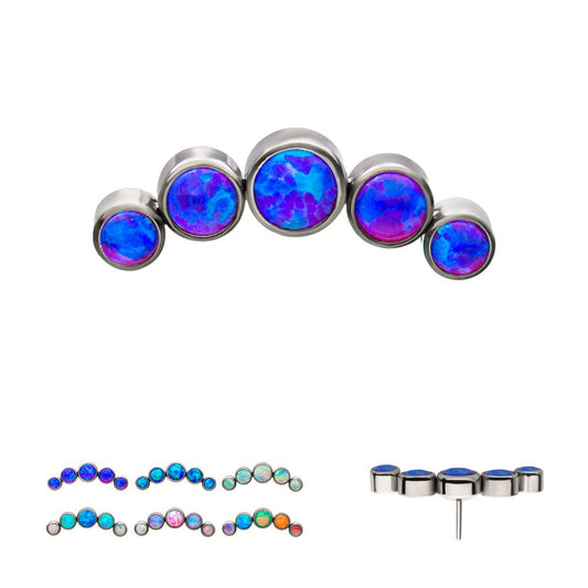 Titanium Threadless 5-Bezel Set Synthetic Opal Cluster Top