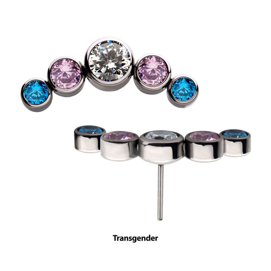 Titanium Threadless with Transgender Bezel Set CZ 5-Cluster Front Facing Top