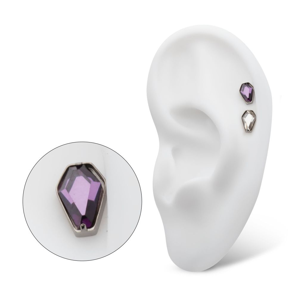 Titanium Threadless Prong Set Coffin Shape CZ Top