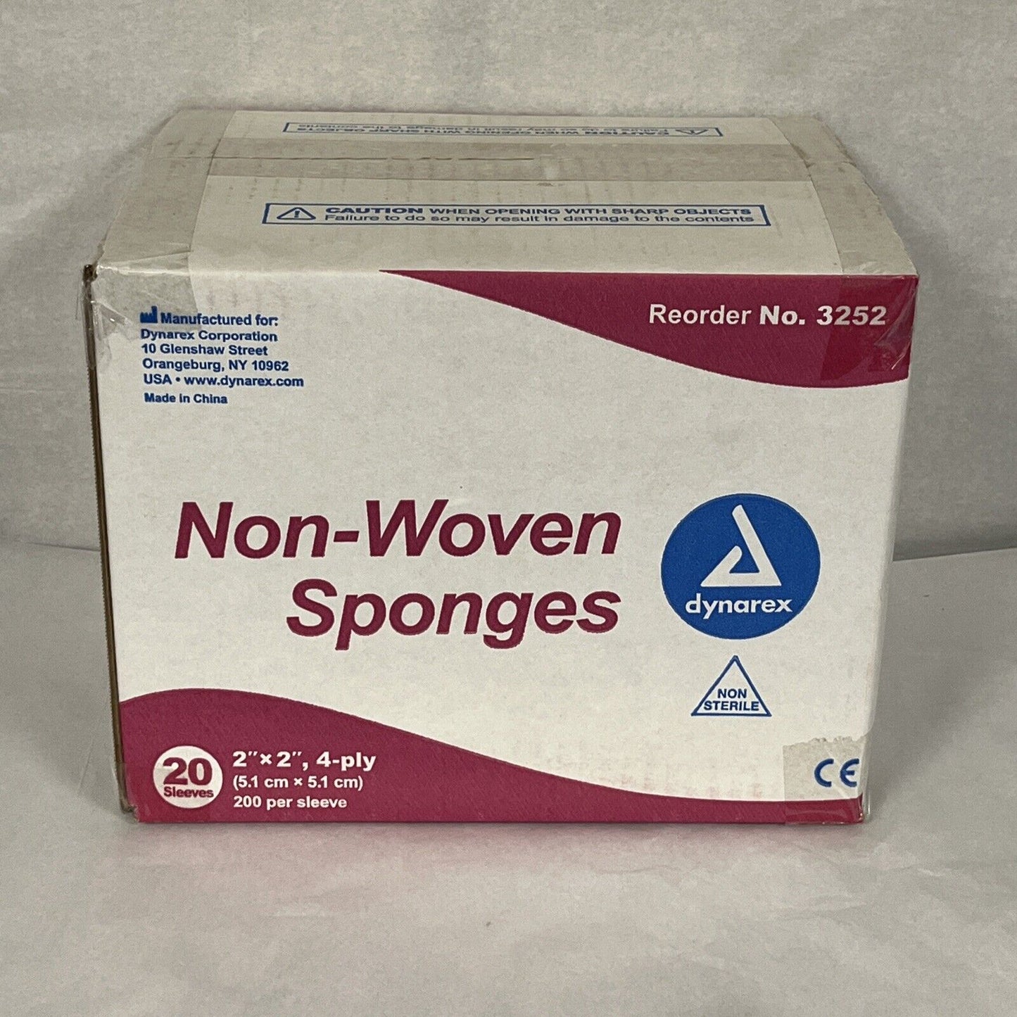 Dynarex Non-Woven Sponges, 2x2 4ply, 200 Pack White