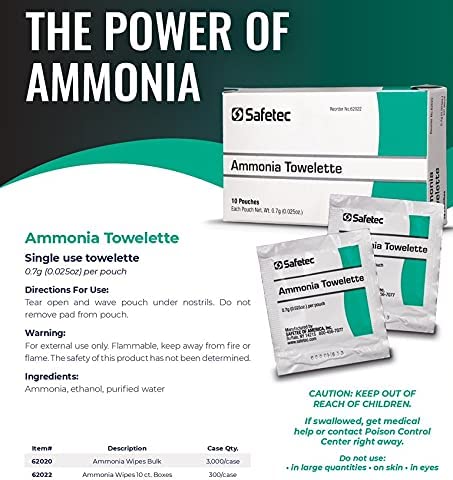 Safetec Ammonia Inhalant Pouches First Aid 10 per Box
